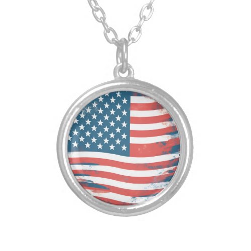 The heart shaped Flag of the USA Silver Plated Necklace