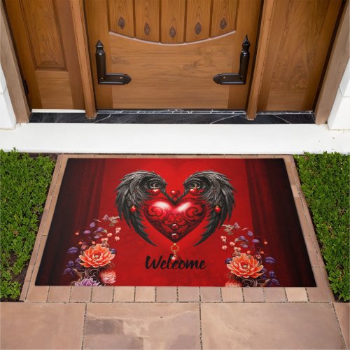 The heart with black wings doormat