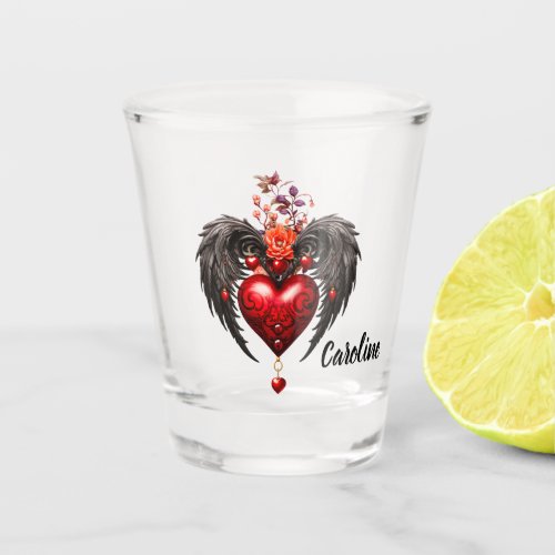 The heart with black wings shot glass