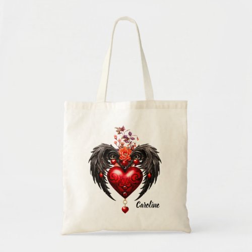 The heart with black wings tote bag