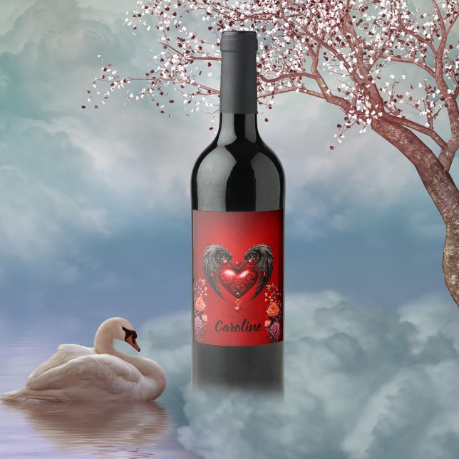 The heart with black wings wine label (Wonderful heart)