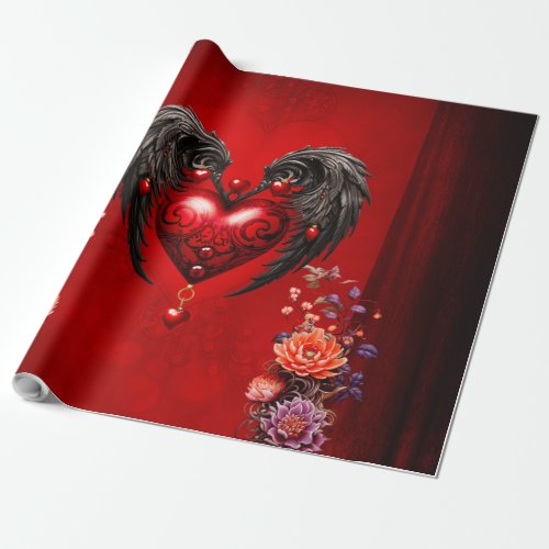 The heart with black wings wrapping paper