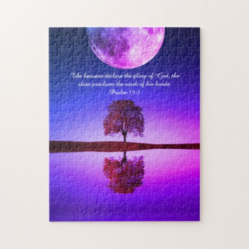 The Heavens Declare Psalm Moon Stars Tree  Lake Jigsaw Puzzle