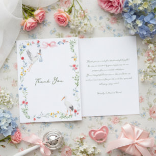 The Heirloom Rose & Ribbon Signature Stork Letterpress Thank You Card