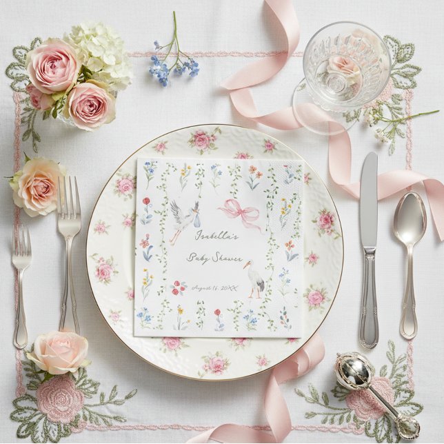 The Heirloom Rose & Ribbon Signature Stork Napkins (Creator Uploaded)