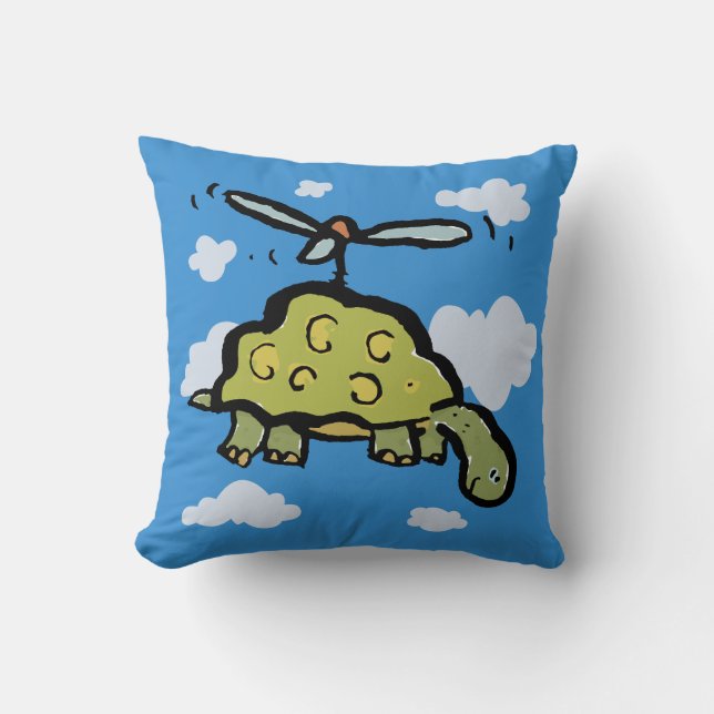 the helicopter tortoise throw pillow (Front)