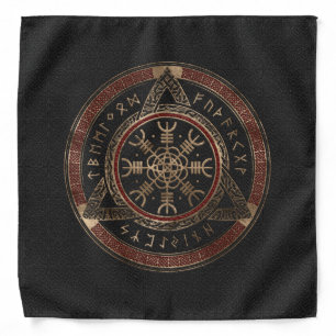 The Helm of Awe Black and Red Leather and gold Bandana