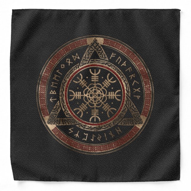 The Helm of Awe  Black and Red Leather and gold Bandana (Front)