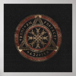 The Helm of Awe  Black and Red Leather and gold Poster