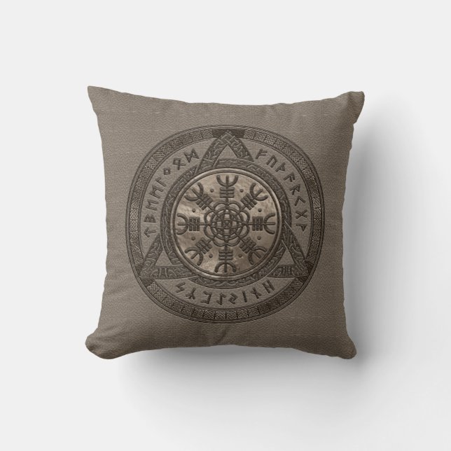 The Helm of Awe  Brown Leather and gold Throw Pillow (Front)