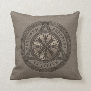 The Helm of Awe  Brown Leather and gold Throw Pillow
