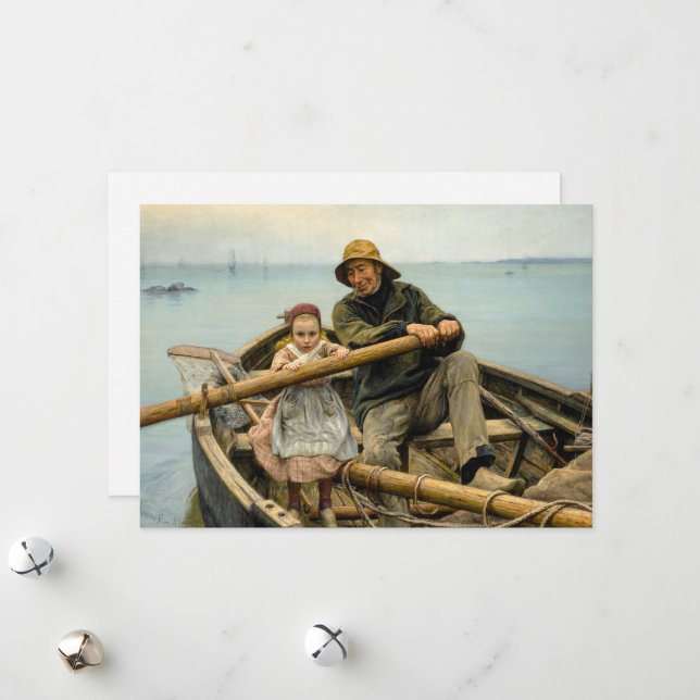 The Helping Hand, 1881 by Emile Renouf Holiday Card (Front/Back In Situ)
