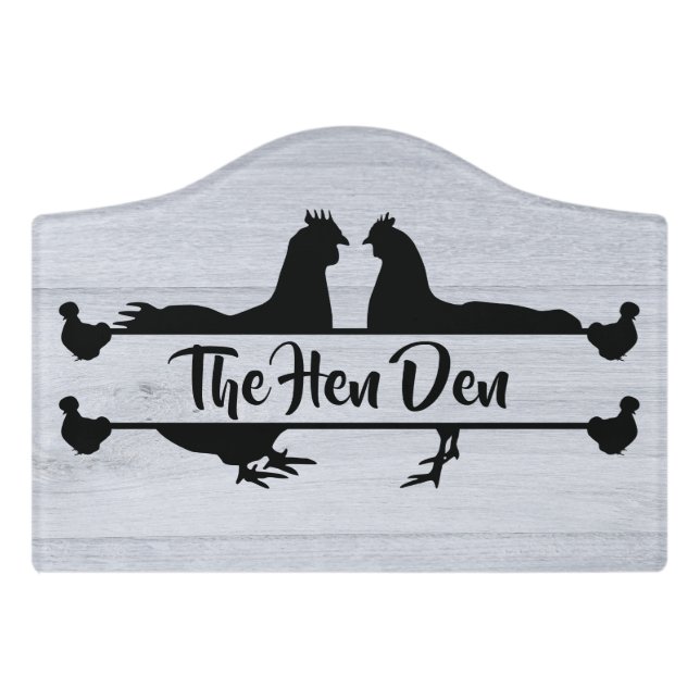 The Hen Den Pale Wood-look Chicken Coop Door Sign (Small Crest Front)