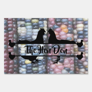 The Hen Den Rainbow Glass Gem Corn Chicken Coop Sign