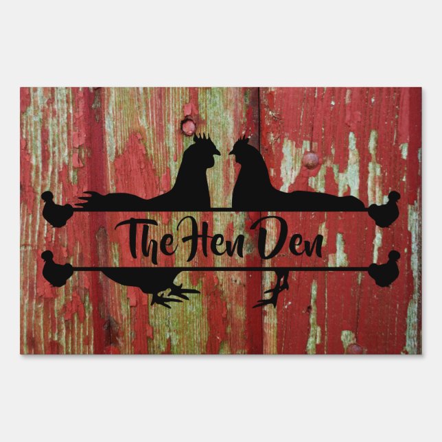 The Hen Den Reversible Wood Look Chicken Coop Sign (Front)