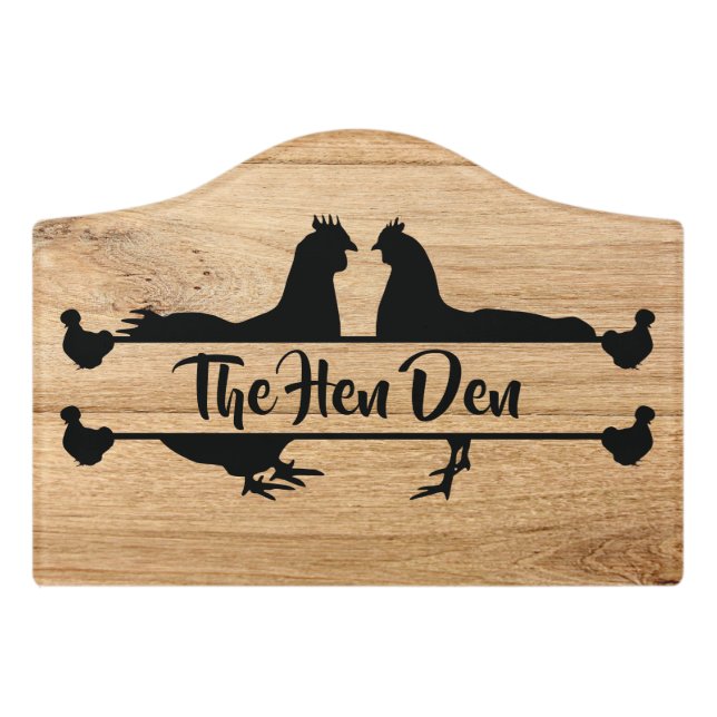 The Hen Den Wood-look Chicken Coop  Door Sign (Small Crest Front)