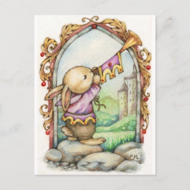 The Herald - Cute Medieval Rabbit Art Postcard (Front)