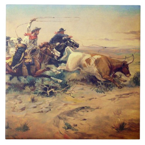 The Herd Quitter by C M Russell c 1897 Ceramic Tile