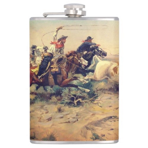 The Herd Quitter by C M Russell c 1897 Flask