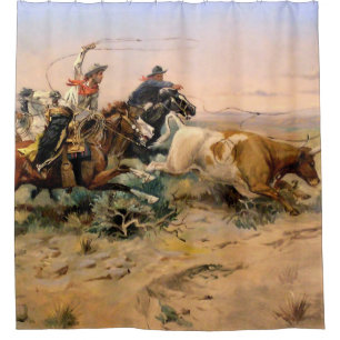 “The Herd Quitter” Western Art by Charles M Russel Shower Curtain
