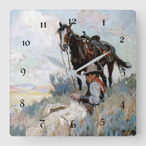 The Herder Western Art by Philip R Goodwin Square Wall Clock