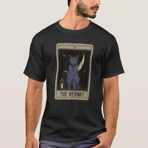 The Hermit Cat Arcana Tarot Card Mystical Wiccan T_Shirt