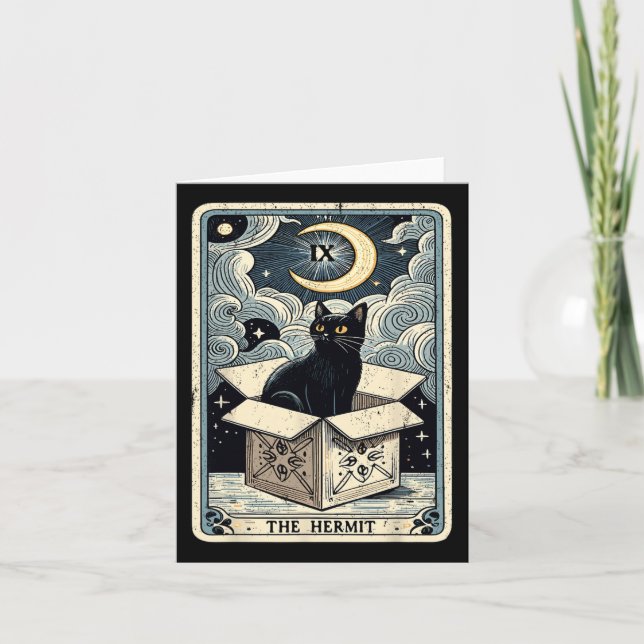 The Hermit Tarot Card Cat In Box Mystic Funny Cat  (Front)