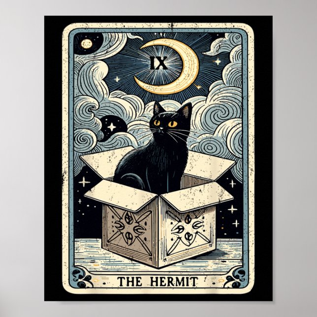 The Hermit Tarot Card Cat In Box Mystic Funny Cat  Poster (Front)