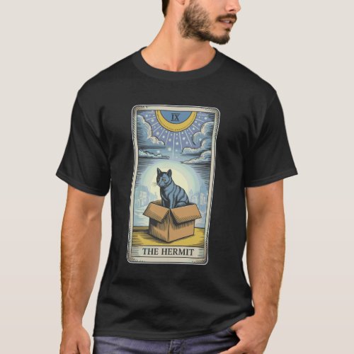 The Hermit Tarot Card Cat in Box Mystic Funny Cat T-Shirt