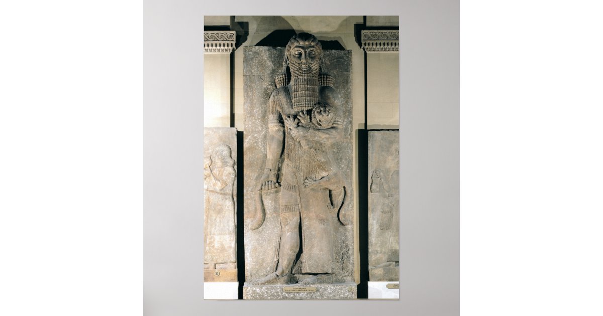 The hero Gilgamesh holding a lion Poster Zazzle
