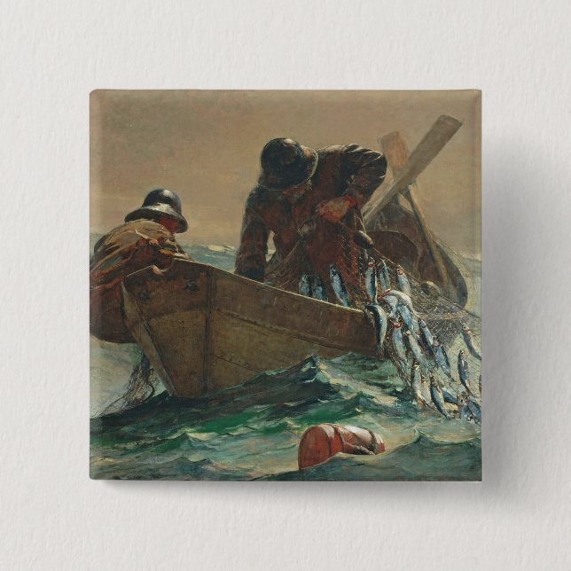 The Herring net, 1885 (oil on canvas) Button (Front)