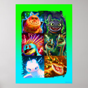 The Hidden World   Glowing Dragons Graphic Poster