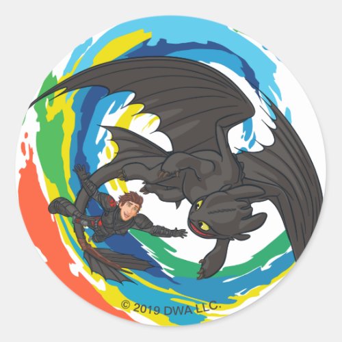 The Hidden World  Hiccup  Toothless Glide Classic Round Sticker