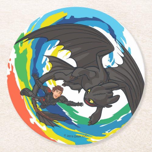 The Hidden World  Hiccup  Toothless Glide Round Paper Coaster