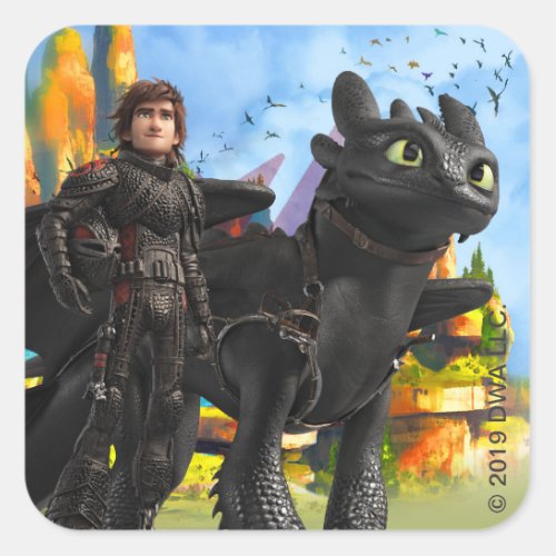 The Hidden World  Hiccup  Toothless In Armor Square Sticker