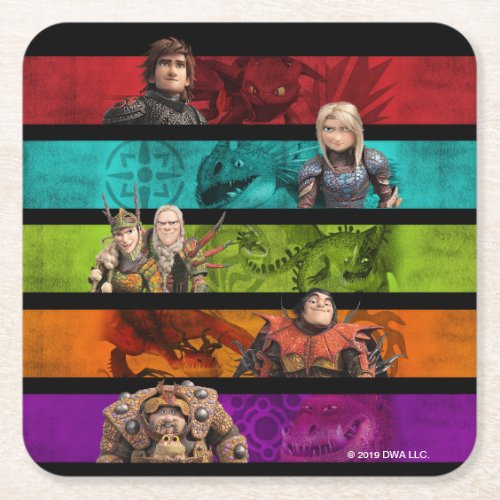 The Hidden World  Riders And Dragons Graphic Square Paper Coaster