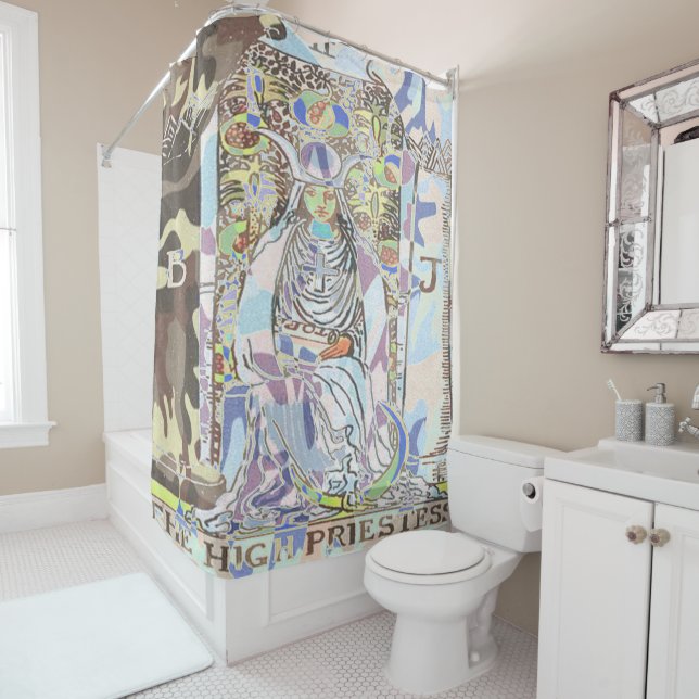 The High Priestess Tarot Card Bathroom Shower Curtain (In Situ)