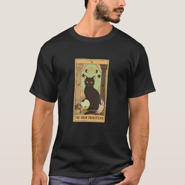 The High Priestess Tarot Card Black Cat Mystical M T-Shirt (Front)