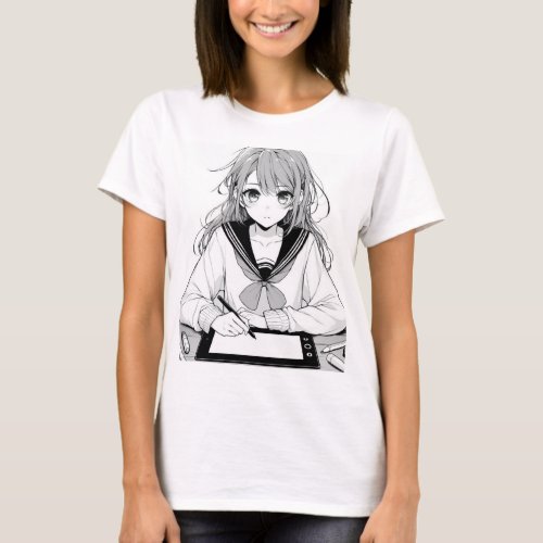 the high school girl draw her tablet T_Shirt