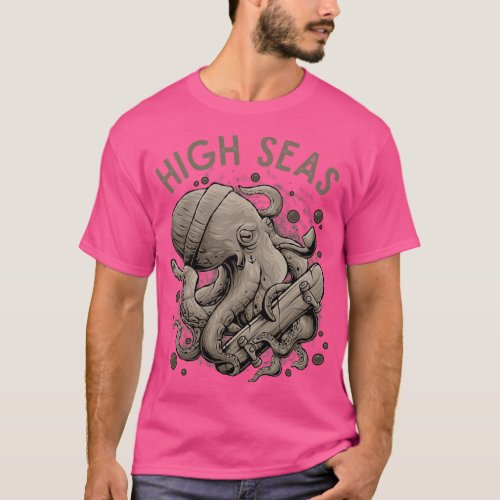 The High Seas Octopus with Skateboard design T_Shirt