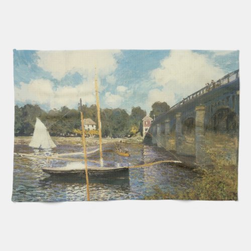 The Highway Bridge at Argenteuil by Claude Monet Kitchen Towel