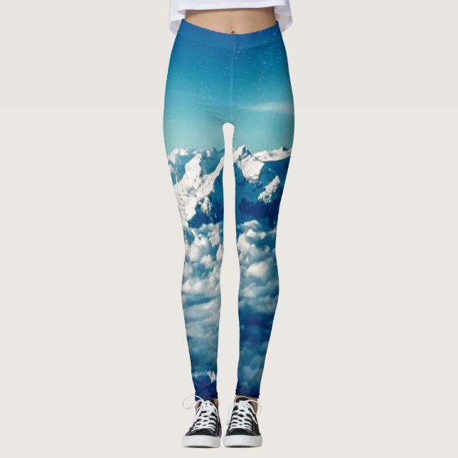 The Himalayas Mountains in Clouds Blue Sky Leggings (Front)