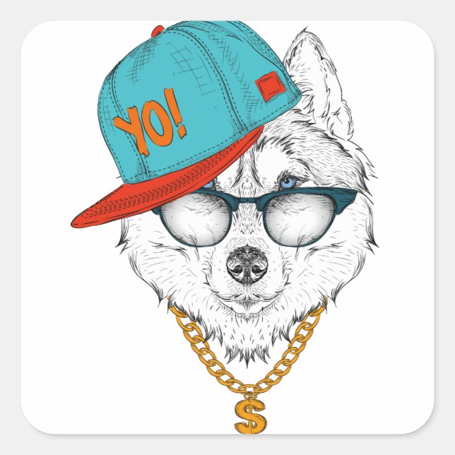 The Hip Hop Wolf Square Sticker (Front)