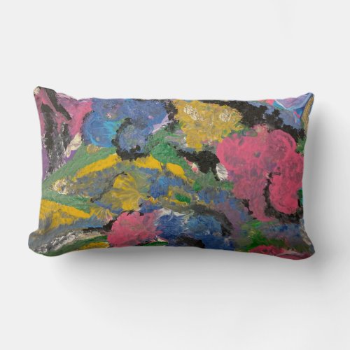 The Hippo and Friends abstract acrylic painting Lumbar Pillow