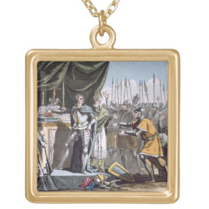 The Historic Day of Bouvines in 1214, engraved by Gold Plated Necklace