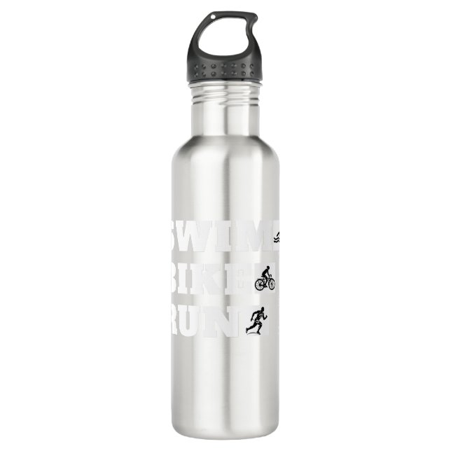 The Hobbyist's Triathlon: Swim, Bike, Run Stainless Steel Water Bottle (Front)