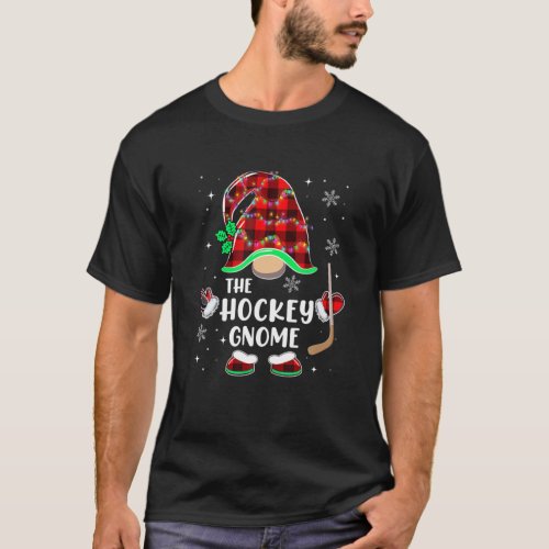 The Hockey Gnome Red Buffalo Plaid Xmas Family Mat T_Shirt