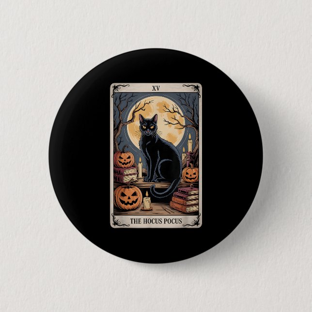 The Hocus Pocus Tarot Halloween Cat Pumpkin Mystic Button (Front)