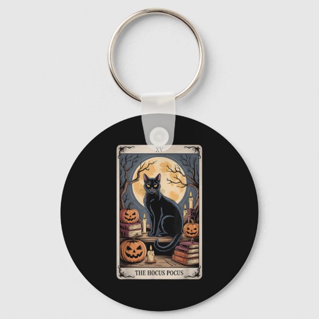 The Hocus Pocus Tarot Halloween Cat Pumpkin Mystic Keychain (Front)