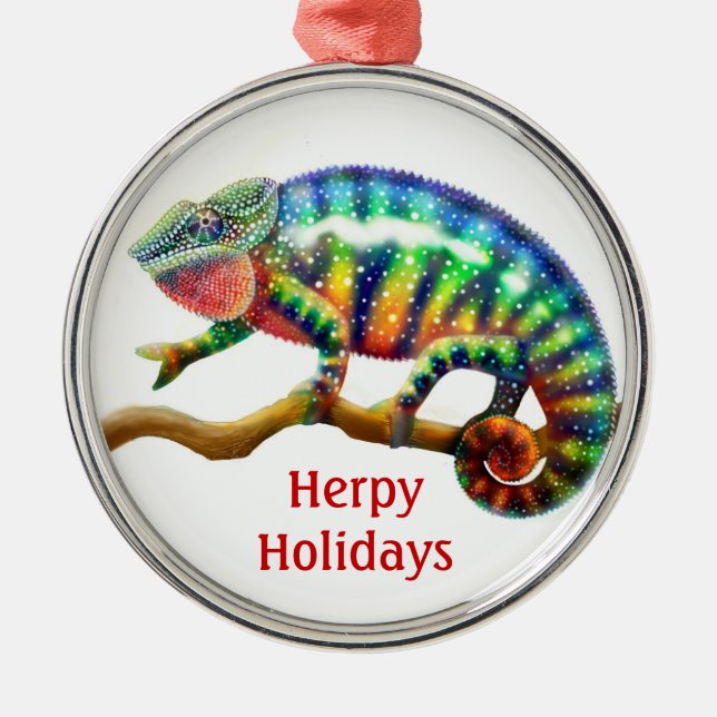 The Holiday Panther Chameleon Customizable Ornamen Metal Ornament (Front)